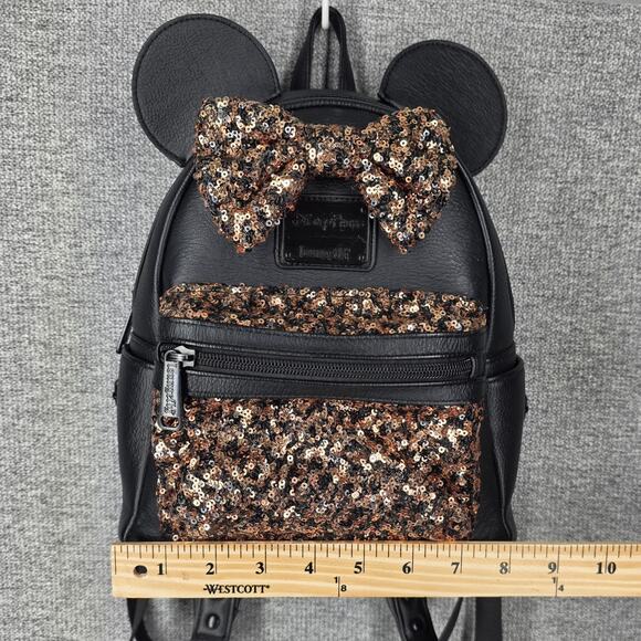 Loungefly Black Mini Backpack with Gold Sequin Bow and Ears main image 2